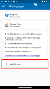 Click the Add storage button to start the process.