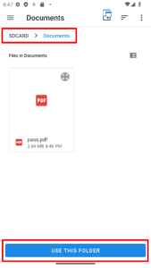 Navigate to the desired directory and tap the USE THIS FOLDER button. 